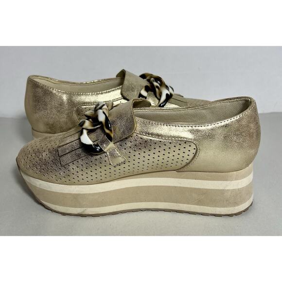 Pierre Dumas Paloma-2 Brown Gold Loafers Size 6 with Animal Print Accents - Picture 3 of 10